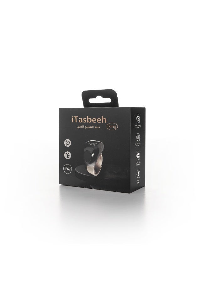 خاتم ذكر ذكي، عداد مسابح، منبه للصلاة اليومية للمسلمين مع شاشة OLED، شاحن مغناطيسي، متوافق مع تطبيق FaithRing، مقاوم للماء، متوفر بمقاسين 20 مم و22 مم - لون تيتانيوم أسود - Image 2